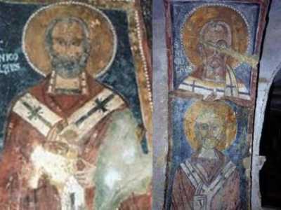Un affresco di San Nicola nell'omonima chiesa del villaggio rupestre